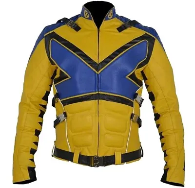 $97 • Buy Men’s X-Men Wolverine X Men Costume Biker Motorcycle Yellow Leather Jacket