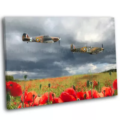 £16.99 • Buy Spitfire & Hurricane Flying Over Poppy Field Picture Framed Canvas Art Print