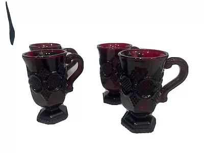 Avon Cape Cod Ruby Red Bistro Mugs Footed Set Of 4 • $14.99