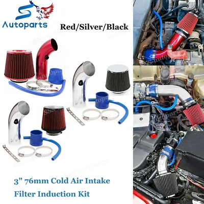 3  Car Cold Air Intake Filter Induction Kit Pipe Power Flow Hose System 76mm • $23.69