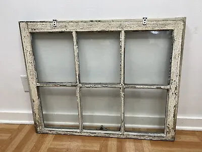 Vintage Wood Window Sash 6 Pane GLASS Picture Frame Chic White Antique Salvage 4 • $39.99