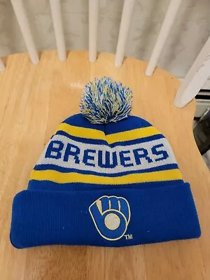 Milwaukee Brewers MLB Pom Beanie Knit Stocking Retro Winter Hat Cap Youth  • $11.99