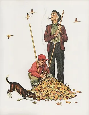 Norman Rockwell 1977 Vintage  Grandpa & ME  Autumn Mini Poster Color Lithograph • $5