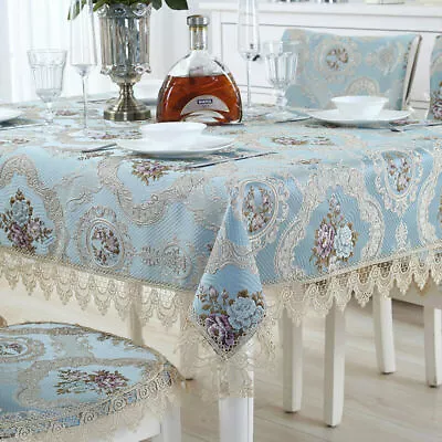$33.90 • Buy European Lace Embroidery Tablecloth Rectangle Square Blue Home Decor Table Cover