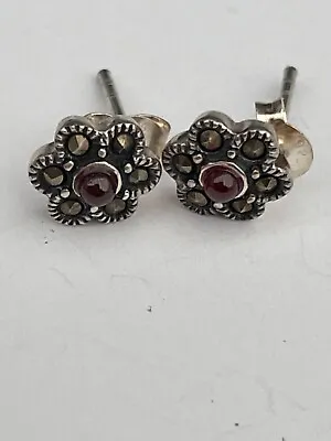 Stud Earrings Sterling Silver Marcasite • £8.90