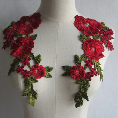 1Pair Rose Flower Lace Collar Embroidered Neckline Trim Sew Patch Applique Dress • £3.59