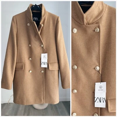$99 • Buy Zara 50% Wool Blend Short Coat Taupe Brown LARGE NWT