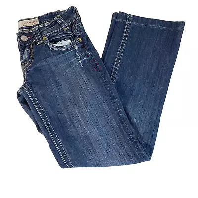 Mek Denim Capetown Bootcut Jeans Womens 26 Blue Low Rise Distressed Handcrafted • $17.50