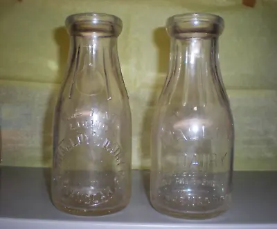 2 Vintage Malloy's Dairy Shenandoah PA Embossed Clear Pyro Pint Milk Bottles • $17.95