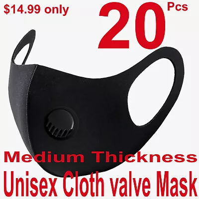 20Pcs Men Women Black Valve Face Mask Reusable Washable Clothing Covering NEW Co • $12.99
