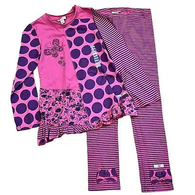 Naartjie Girls 9 Vintage Polka Dot Pink/Purple Top. & Pants Set Outfit • $35