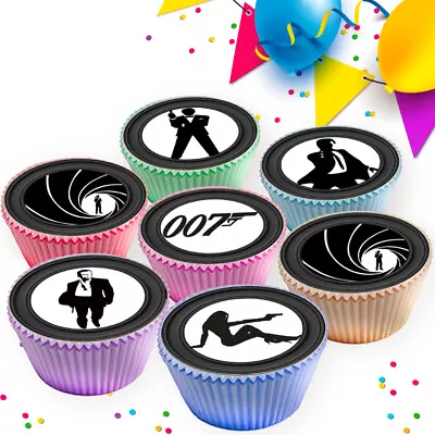 James Bond Black And White Cupcake Toppers Edible Cake Decorations 3283 • £4.99