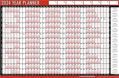 2024 Year Planner A2 Laminated Wall Planner Calendar 59cm X 43cm W/ Dry Wipe Pen • £5.99