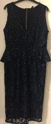 £11 • Buy Dorothy Perkins Navy/Gold Speckled Lace Peplum Bodycon Midi Dress Size 14