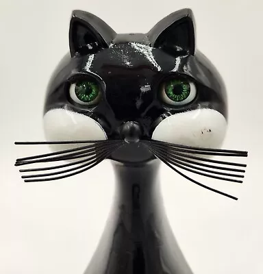 Vintage Spartus  Black Cat Clock Animated Tail & Green Eyes WORKS Missing Tail • $259