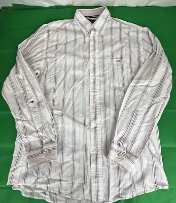 Eden Park Team Mens Button-down Shirt Pink Blue & White Stripe Sz L Pink Bow T • £24.99