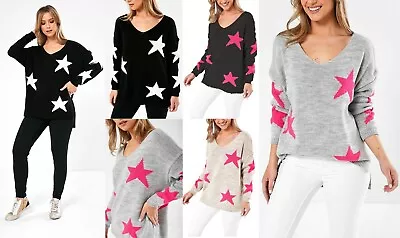 £18.99 • Buy Women Star Print Knitted Oversized Lagenlook Jumper Ladies Sweatshirt Hi Lo Top