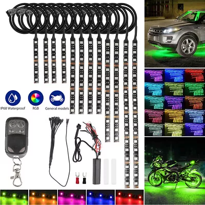 12Pcs Motorcycle Waterproof 120LED RGB Under Glow Strip Lights Neon Kit + Remote • $34.99