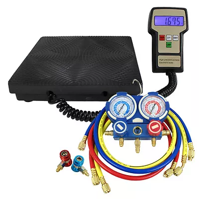 AC Manifold Gauge Set R410a R22 R134a W/Hoses + Electronic Charging Scale 220lbs • $97.58