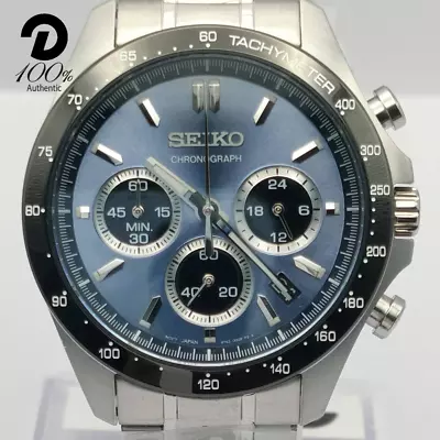 SEIKO Spirit SBTR027 Light Blue Stainless Chronograph Men`s Watch • $125