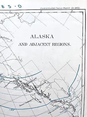 1882 Antique Map: Coast Survey Isogonic Chart - Alaska & Adjacent Regions 33 • $12