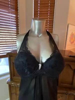 Marilyn Monroe Semi Sheer Black Baby Doll Halter Style Size M # 121515 • $17.50