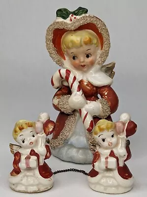 Vintage Tilso Japan Ceramic Christmas Angel W/ Candy Cane & Chained Baby Angels • $79.99