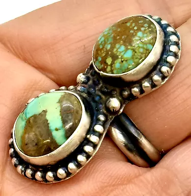 Navajo Number 8 Mine Turquoise Ring Sz 9 Adjustable  Sterling Signed B 13.5g • $239.94