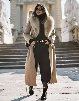 $219 • Buy Zara Nwt Camel Faux Fur Collar Belted Wood Long Coat Light Tan Camel 2015/744