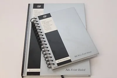 A5 OR A4 HARDBACK NOTEBOOKS WITH QUALITY 90gsm FEINT RULED & MARGIN WHITE PAPER. • £6.99