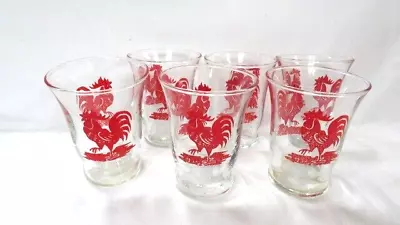 6 Vintage 1950's Libbey Red Rooster Juice Or Double Shot Glasses 4 Oz. • $9