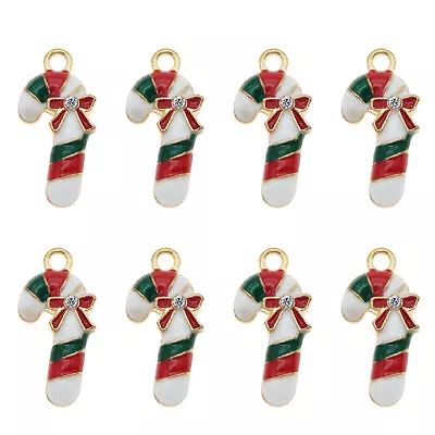 10 Pcs Enamel Candy Cane Alloy Pendant Charm Christmas Jewellery Crafts 22x11 Mm • £4.19