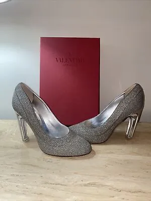 NEW NORDSTROM VALENTINO Shoes Size 40 WOMEN SILVER CLEAR HEEL MRSP $1095 • £303.73