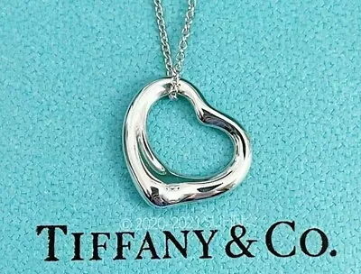 Tiffany & Co Sterling Silver Elsa Peretti Open Heart Pendant Necklace • $99.98