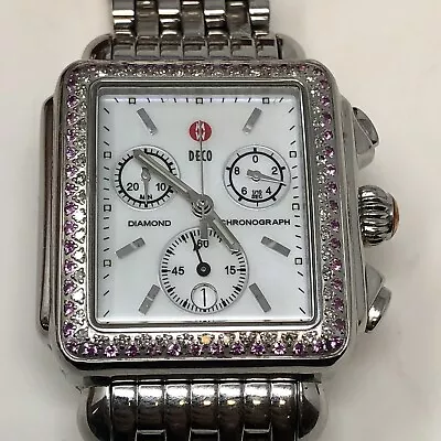 Michele Deco Day Diamonds & Pink Sapphires MOP Dial Stainless Ladies Watch / Box • $999.99