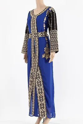 Takchita Moroccan Royal Blue Kaftan With Stonework And Embroidery SLM And XL • $34.47