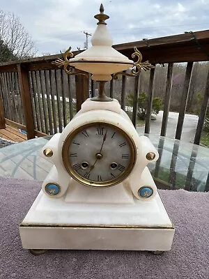 Antique French Japy Freres White Marble / Gilt-Bronze Mantel Clock Mantle Desk • $125