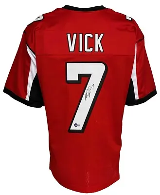 Atlanta Falcons Michael Vick Autographed Pro Style Red Jersey BAS Authenticated • $39