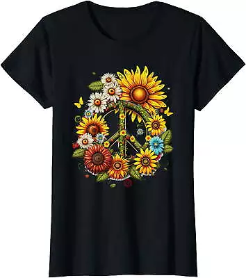 Hippie Daisy Peace Sign Retro Flower Sunflower Lovers Casual T-Shirt • $12.99