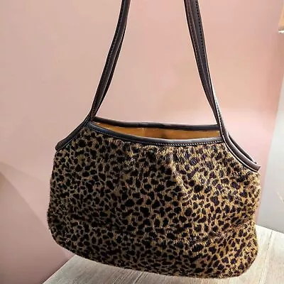  Vtg Maxx Studio New York Leopard Print Hair On Leather Beautiful Gold Lining  • $29