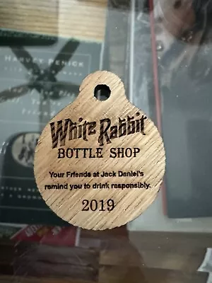 Jack Daniels White Rabbit Bottle Shop Decanter Wooden Bottle Tag 2019 • £19.27