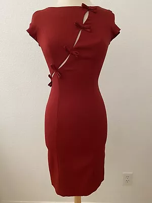 Vintage Moschino Cheap & Chic Dark Red Pencil Dress Bow Cutout Detail Size 6 • $180