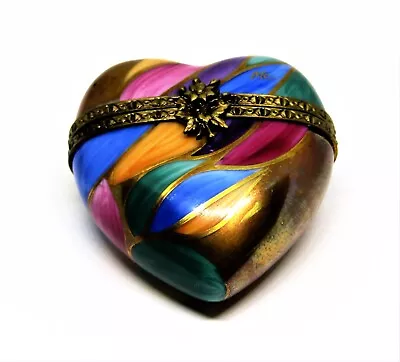 Limoges France Box ~ Rochard ~ Vintage Mosaic Leaf Heart ~ Top Signed  Mc  • $95