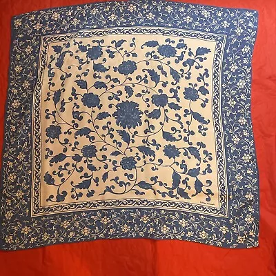 Lillian Vernon Vintage Blue White Floral Hand Rolled Silk Neck Scarf 30”x 31  • $20