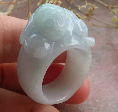 Certified Icy Green Burma Natural A JADE Jadeite Monkey RING USA. 10 戒指 641726 • $70.40