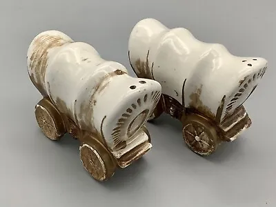 Vintage Victoria Ceramics Wild Wild Western Covered Wagon Salt & Pepper Set • $18