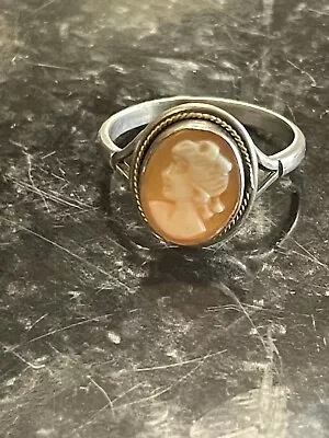 Antique Art Deco 800 Silver Carved Shell Left Facing Cameo Ring Size 6 #755 • $35