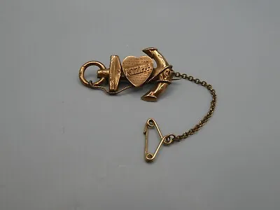 Antique 9ct Rose Gold MIZPAH Brooch / Badge - Anchor & Heart - 2.5g • £99.95