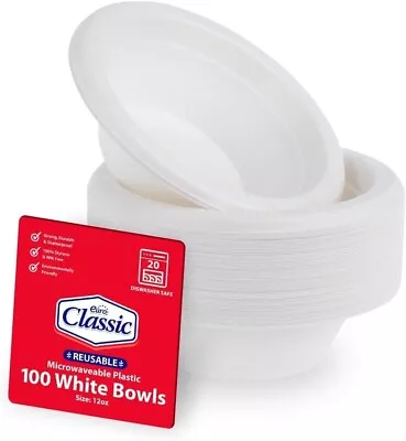 Euro Classic White Lightweight Plastic Plates 100 Pack -Microwave And Dishwasher • £7.99