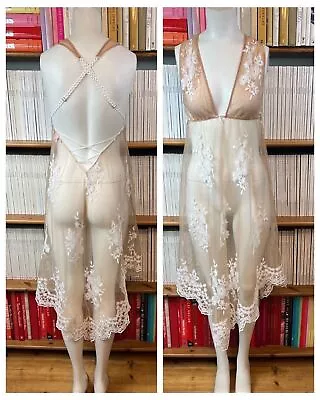 Victoria's Secret Slip Dress Sz S 8 10 Long Sheer Nude Halter Negligee Babydoll • £55